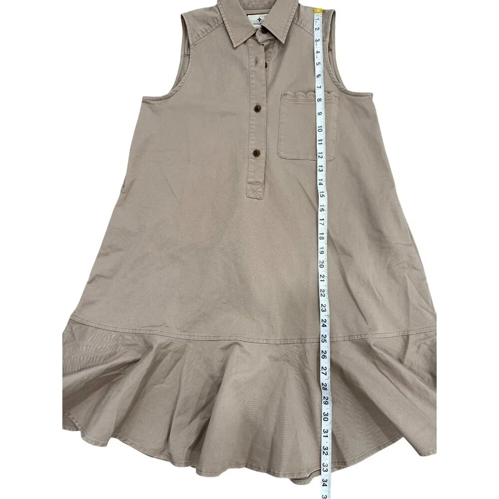 Tuckernuck Sleeveless Button-Up Callahan Dress Ruffle Hem Khaki Womens XS NEW - Picture 8 of 10
